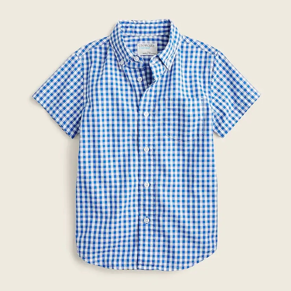 Crewcuts Kids' short-sleeve stretch poplin button-down in gingham